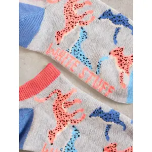 White Stuff Leaping Leopards Trainer Sock